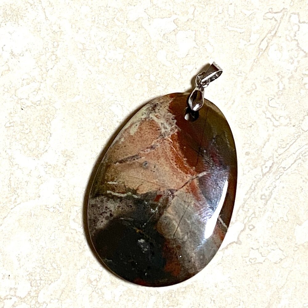 Natural Earty Brecciated Jasper Pendant, Large Geometric Genuine Gemstone